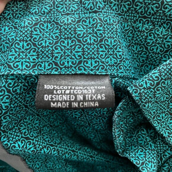 Panhandle Tuf Cooper Mens XL Turquoise Printed Button-Up Shirt Cotton Western - Picture 4 of 9